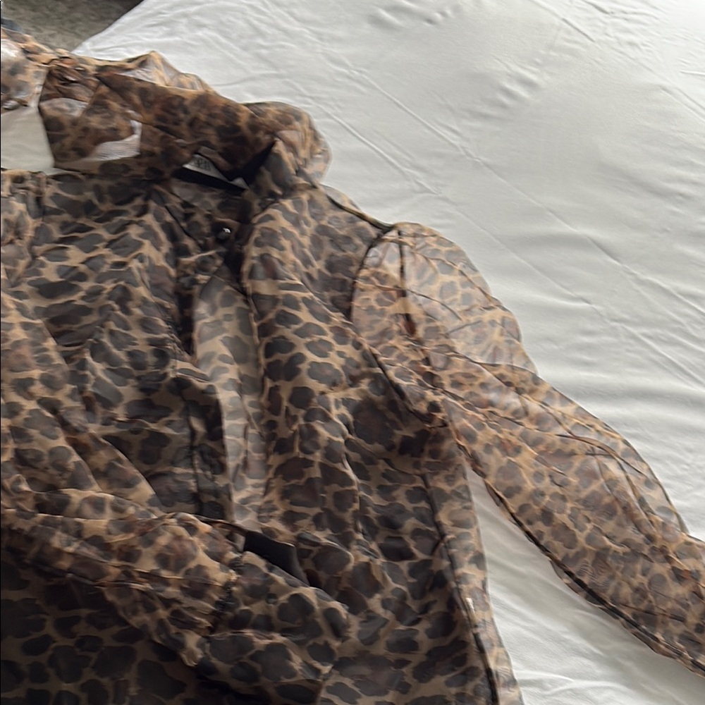 Leopard Print Sheer Blouse